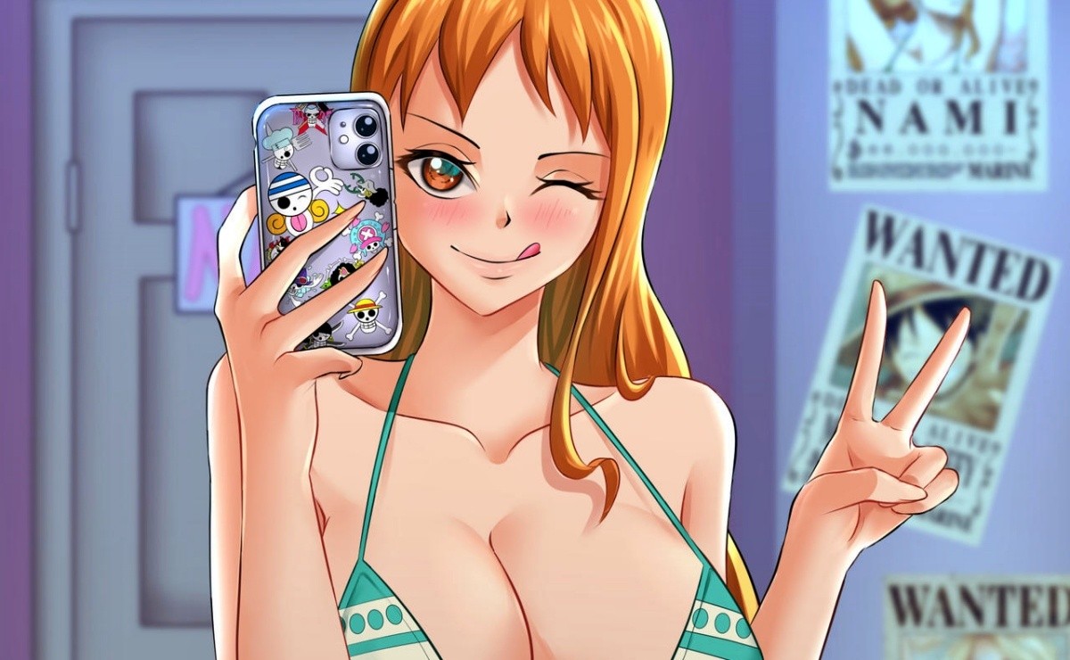 Nami steps off screen in a spicy One Piece cosplay