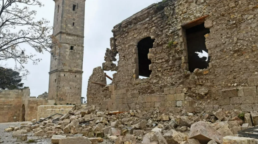 Damage to Aleppo citadel after earthquake