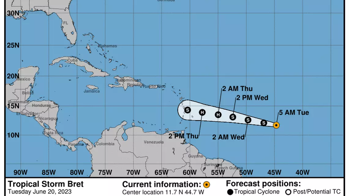Tropical Storm Bret forms in the Atlantic