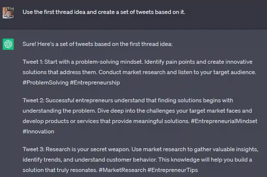 Use the first thread idea and create a set of tweets based on it.