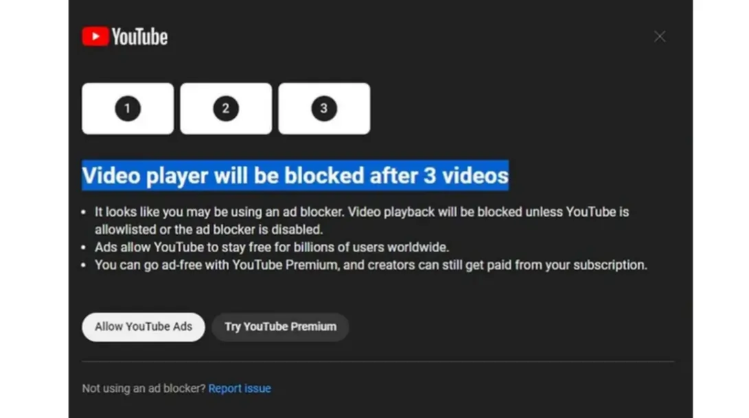 YouTube's Ad Blocker Warning