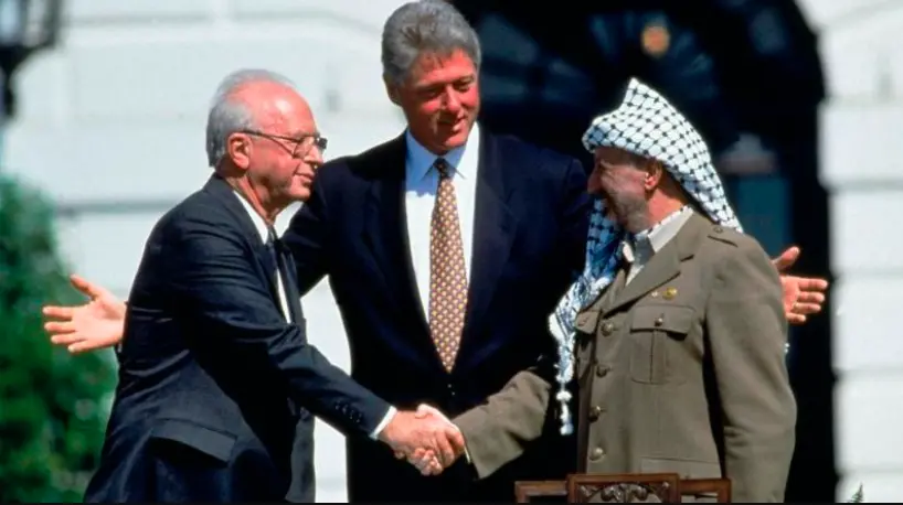 The handshake between Isaac Rabin and Yasir Arafat during the signing of the Oslo Accords in 1993 became a symbol of hope for many peace advocates.