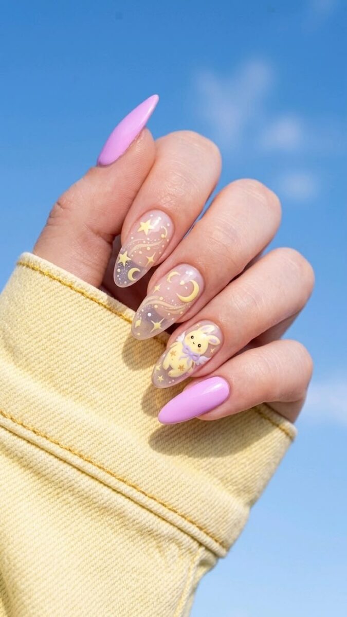 Dreamy Pastel Pink Celestial Bunny Nails ✨🐰🌙 Summer 2026 Aesthetic